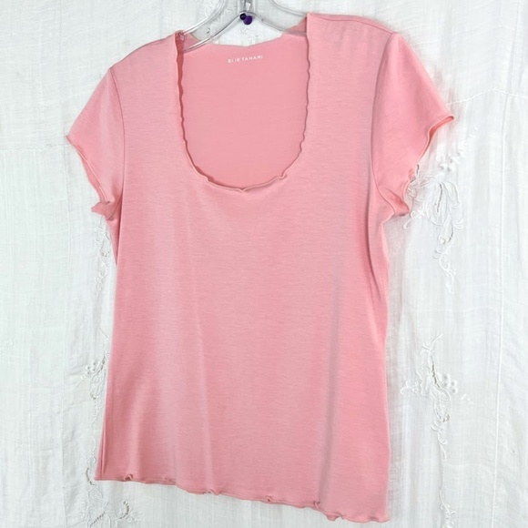 Elie Tahari Pink Ruffle Edged Stretch Tee 🎉Host Pick🎉 - Picture 5 of 11
